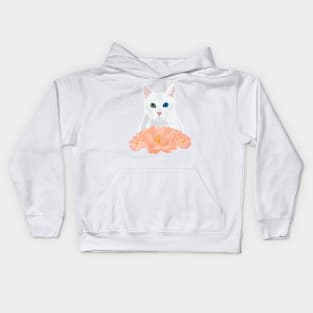 Floral White Cat Princess Kids Hoodie